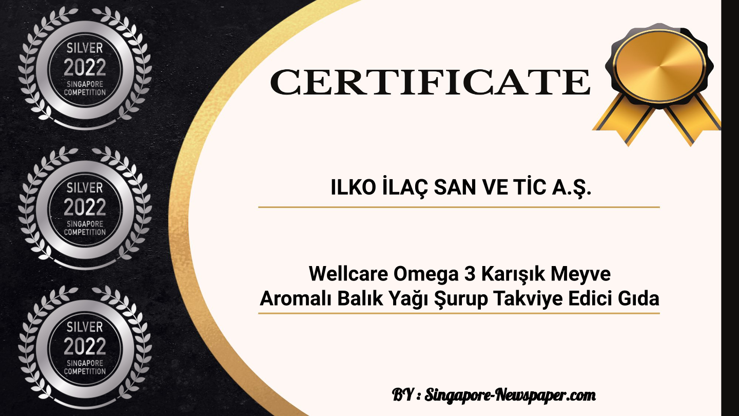 2022 Silver Medal Certificate Singapore Wellcare Omega 3 Karışık Meyve Aromalı Balık Yağı