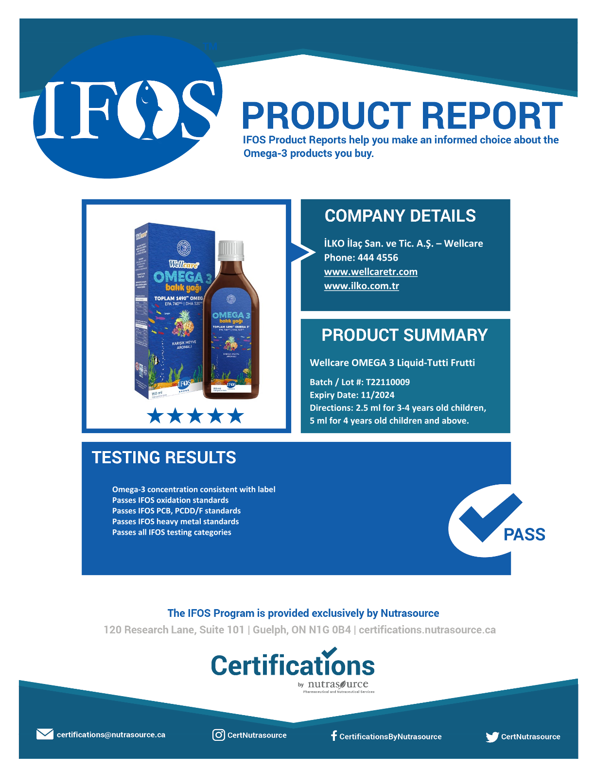 IFOS Report Wellcare Omega 3 Karisik Meyve Aromalı Balık Yağı